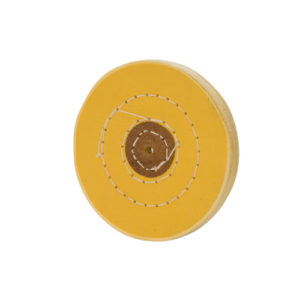 MUSLIN BUFF – YELLOW, STITCHED, LEATHER CENTER 4 X 50PLY